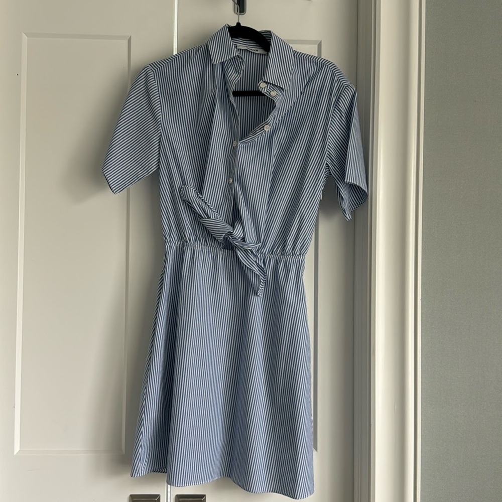 Thakoon blue and white stripe tiefront dress